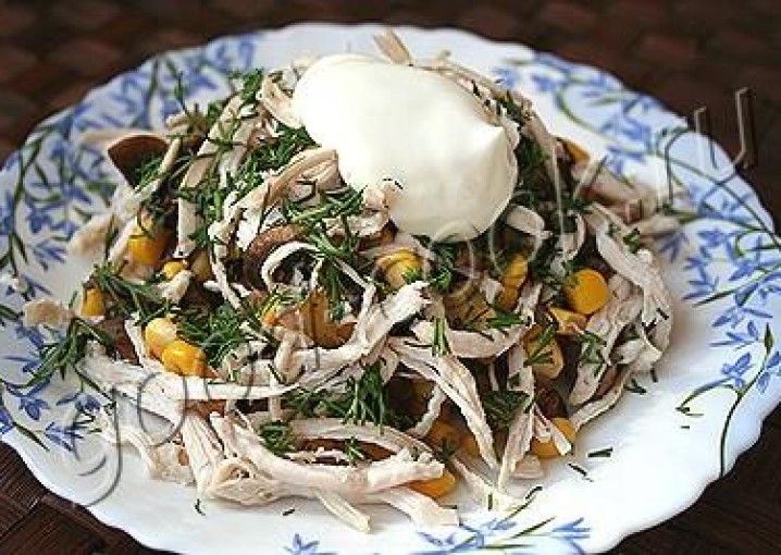 Рецепт - салата Птичка с грибами