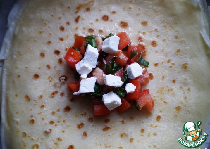 Рецепт - блины с сыром Фавита, томатами и зеленью