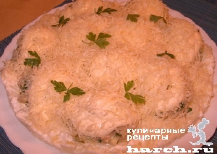 Рецепт - салат с печенью трески Снежный хуторок