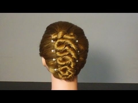 Прическа: Французские спиральки. Elegant prom hairstyle for medium hair