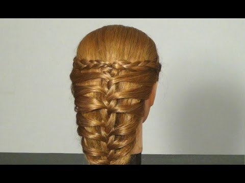 Прическа с плетением на средние волосы. Braided Updo Hairstyle