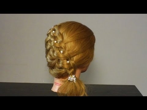 Прическа с плетением. Braided hairstyle for medium long hair tutorial