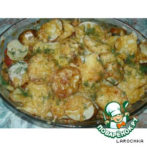 Рецепт - картошка с куриным фаршем и овощами, запечeнная в духовке