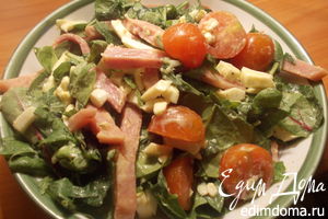 Рецепт - лёгкий салат с зеленью и ветчиной с ароматной цитрусовой заправкой