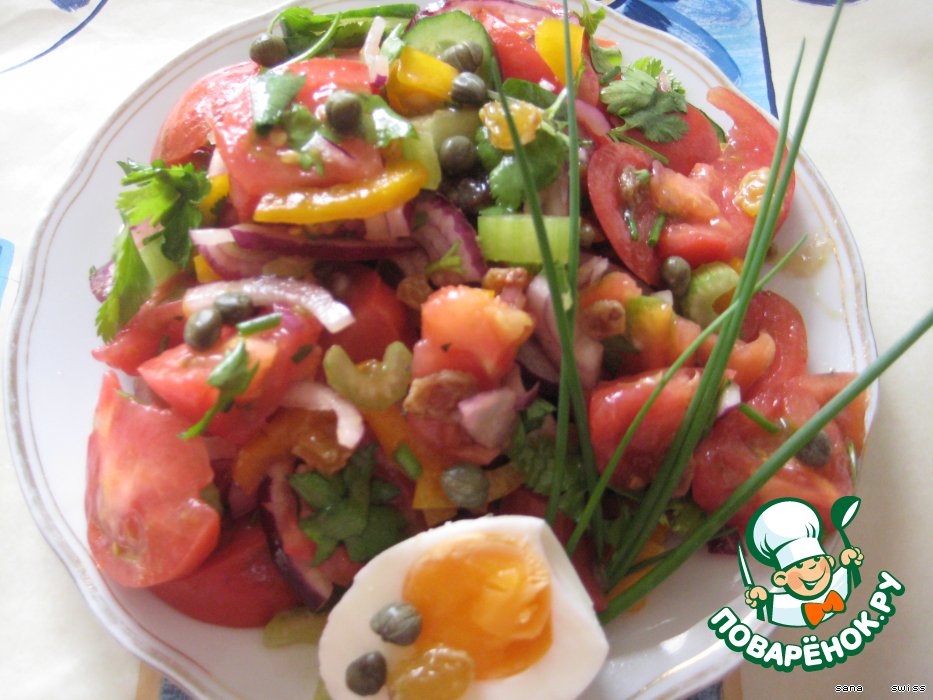 Рецепт - салат овощной с изюмом и каперсами