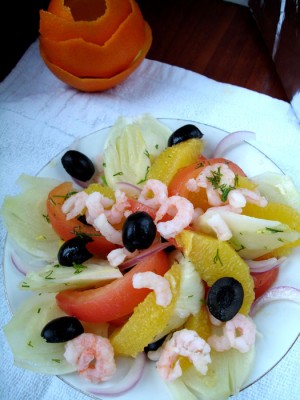 Рецепт - сицилийский салат с фенхелем, креветками и и апельсином