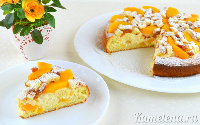 Рецепт - торт бисквитный с персиками