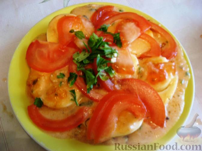 Яйца с томатным соусом в раковинах - рецепт
