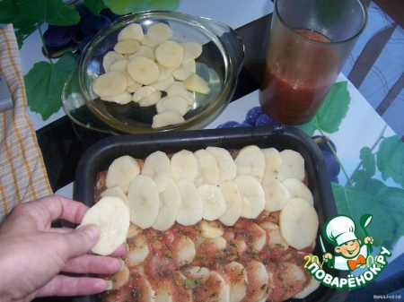 Шницель капустный с запеченным картофелем в пряной томатной заливке