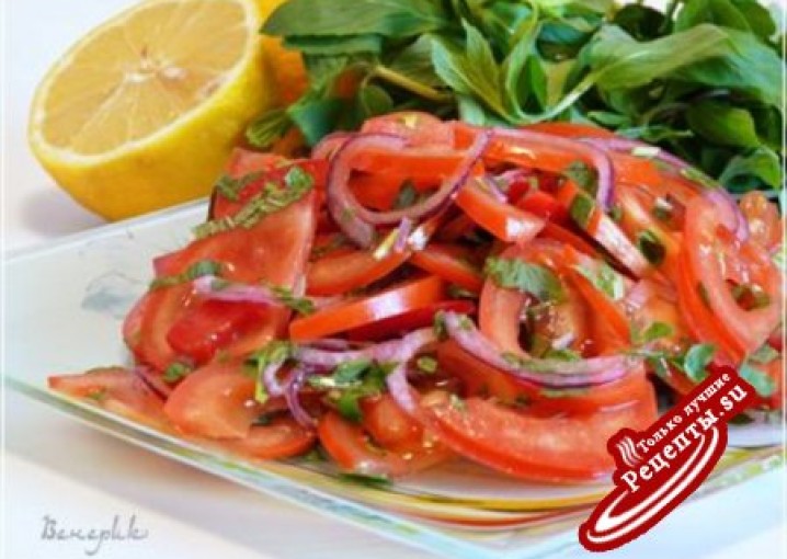 Рецепт - салат из помидоров с мятой с лимонной заправкой