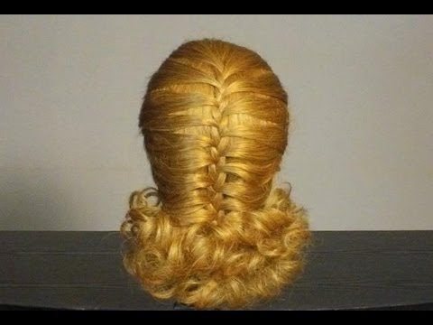 Прическа с плетением. Hairstyle for medium hair French cage. Mermaid braid