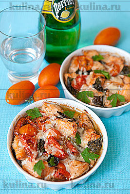 Рецепт - семга, запеченная с томатами и базиликом