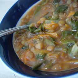 Рецепт - суп из шпината и чечевицы